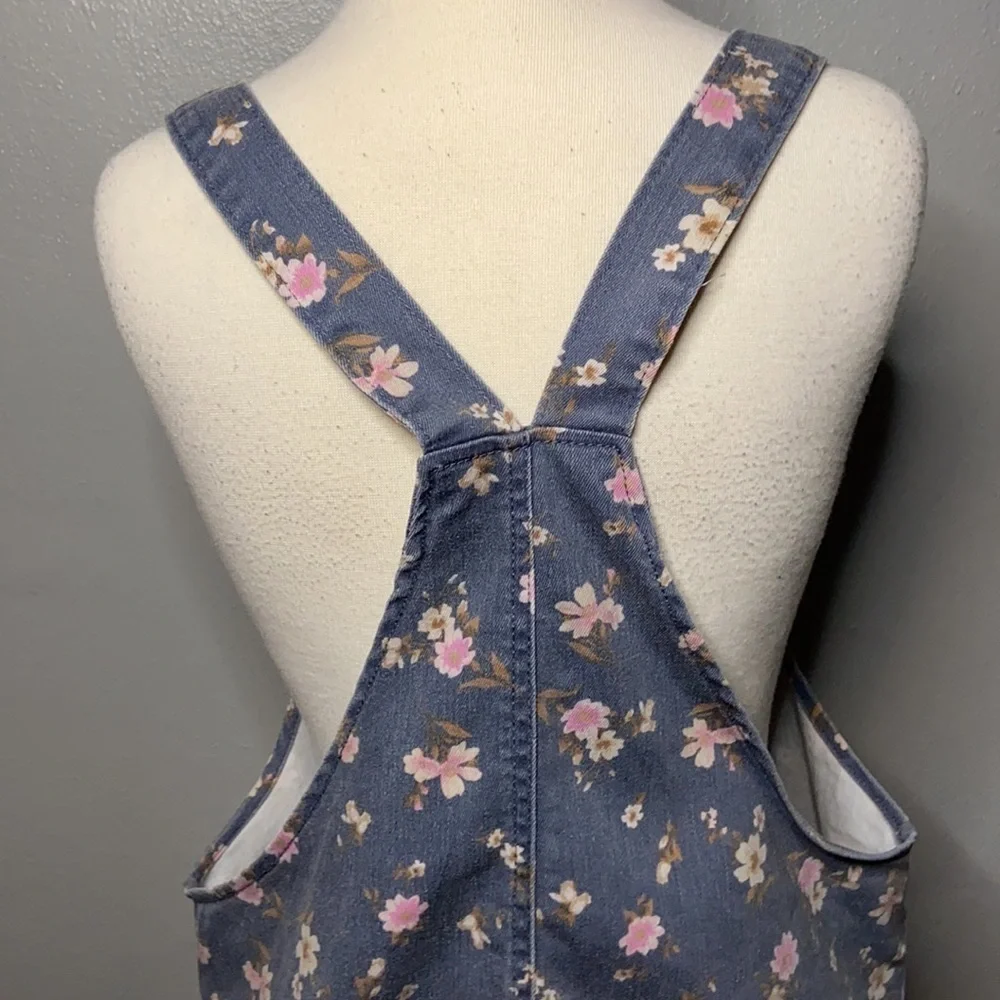 No Boundaries Denim Overalls Dress Floral Print Juniors 11/13